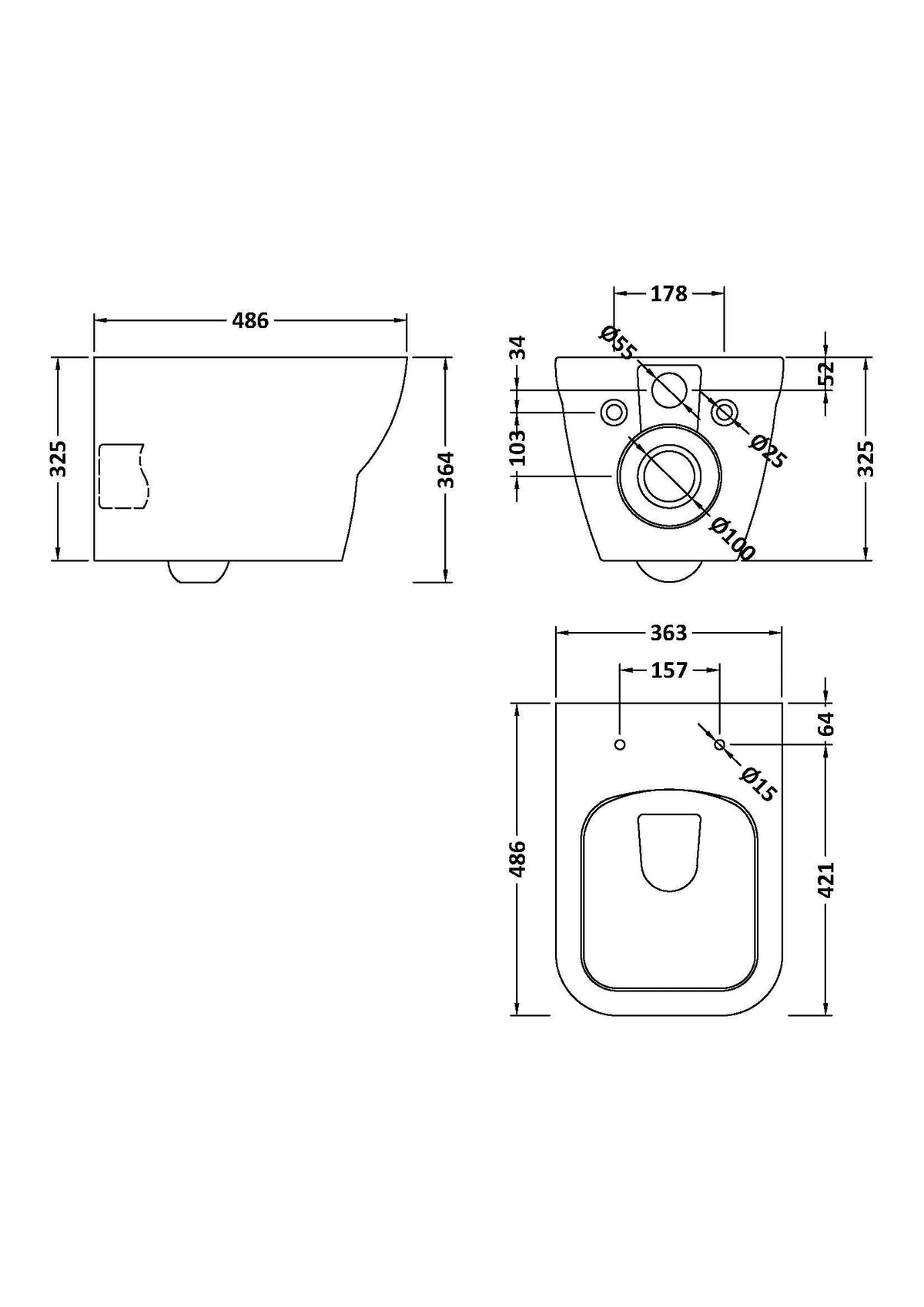 Nuie Ava Wall Hung Pan With Soft Close Seat – White, photo 3