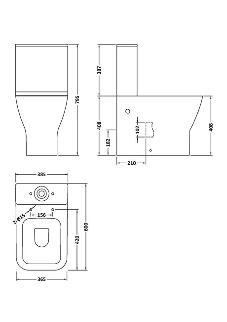 Nuie Ava Rimless Close Coupled Toilet With Soft Close Seat – White, photo 3