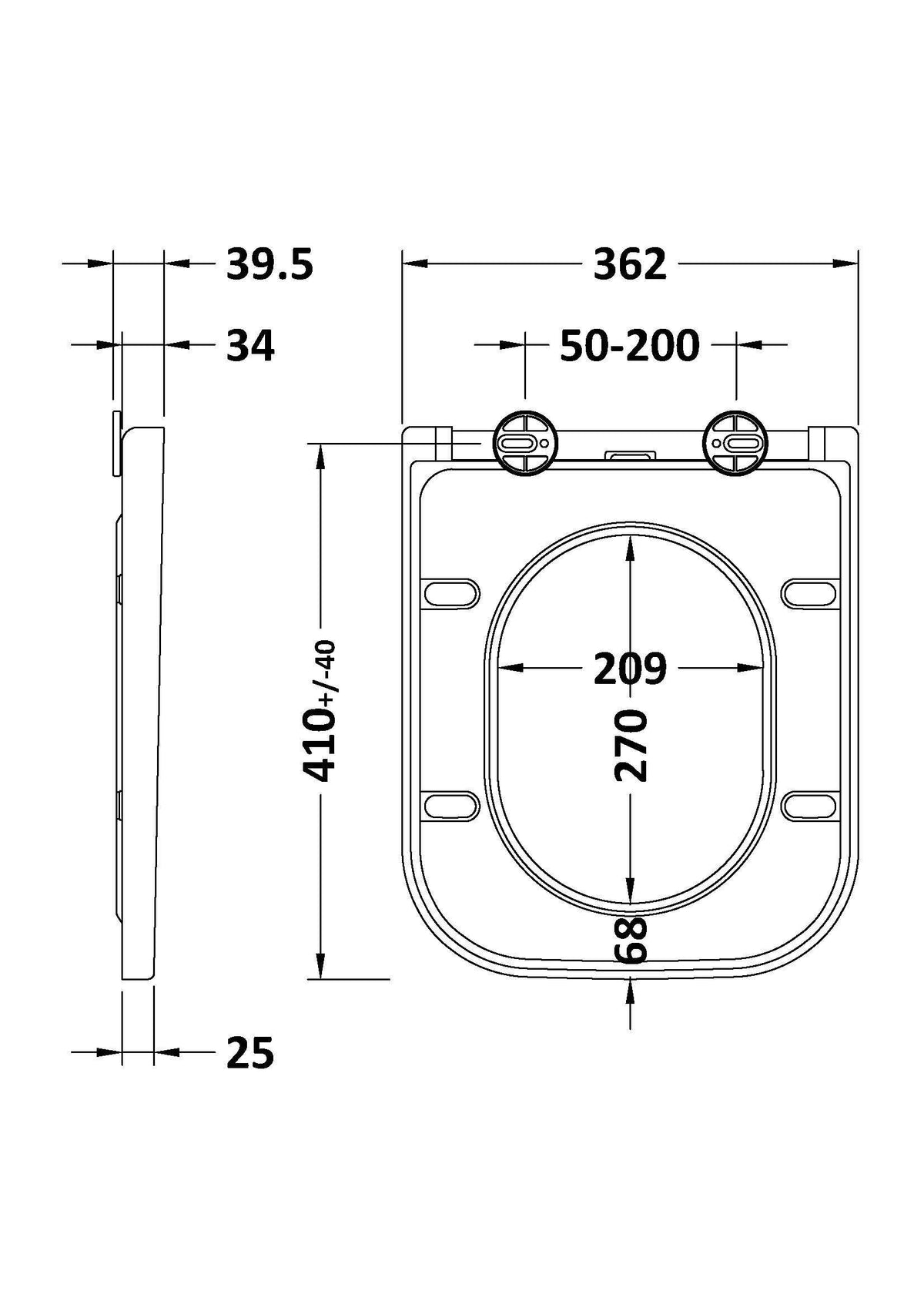 Nuie Square Soft Close Toilet Seat With Top Fix Hinge (Compatible Ava) – White, photo 2