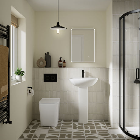 Nuie Orlen Back to Wall Square Rimless Toilet Pan With Soft Close Seat – White