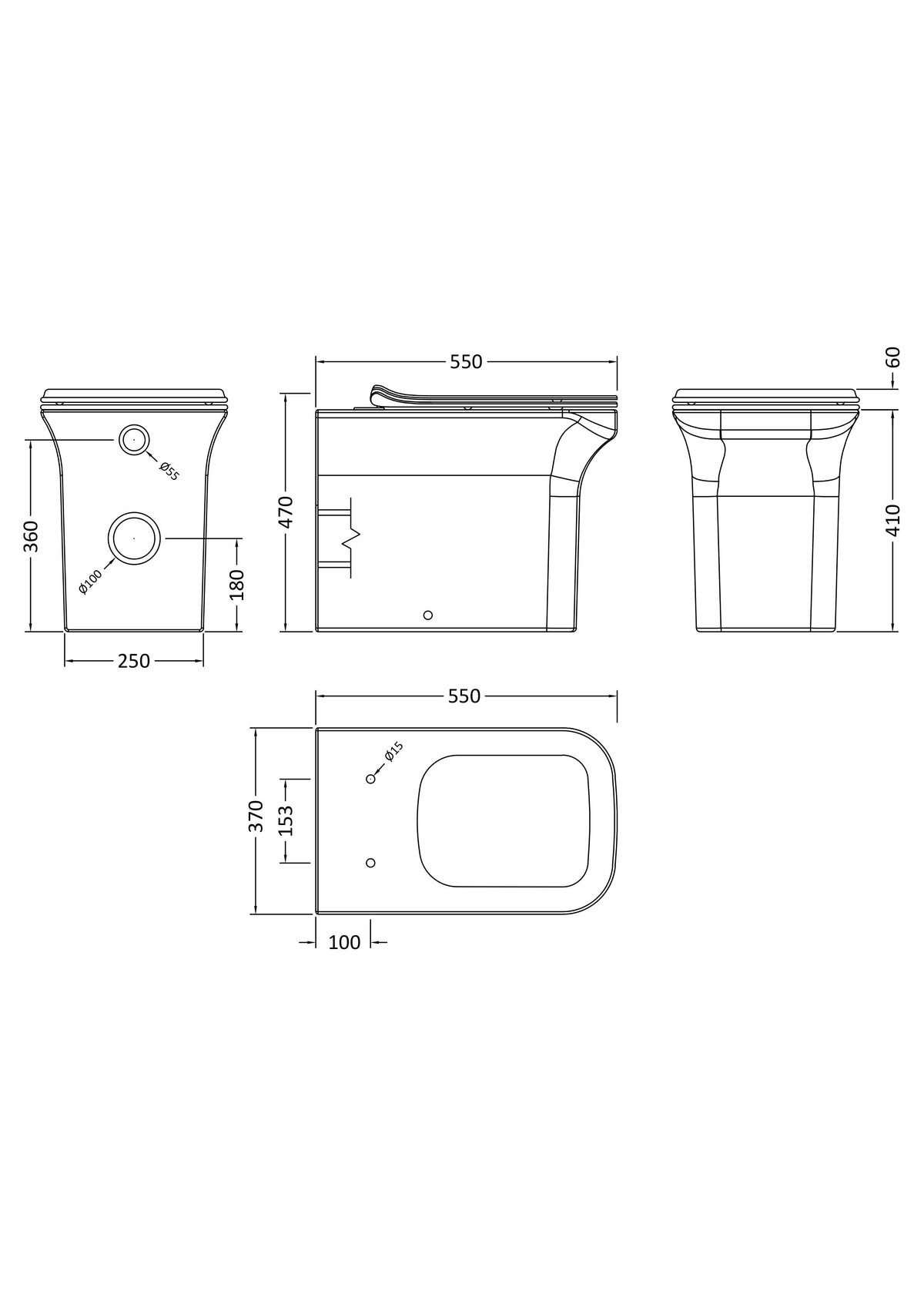 Nuie Ava Square Back to Wall Pan With Soft Close Seat – White, photo 3