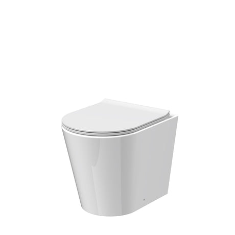 Nuie Fenton Round Rimless Back to Wall Toilet Pan With Soft Close Seat – White, photo 2