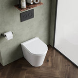 Nuie Fenton Round Rimless Back to Wall Toilet Pan With Soft Close Seat – White, photo 4
