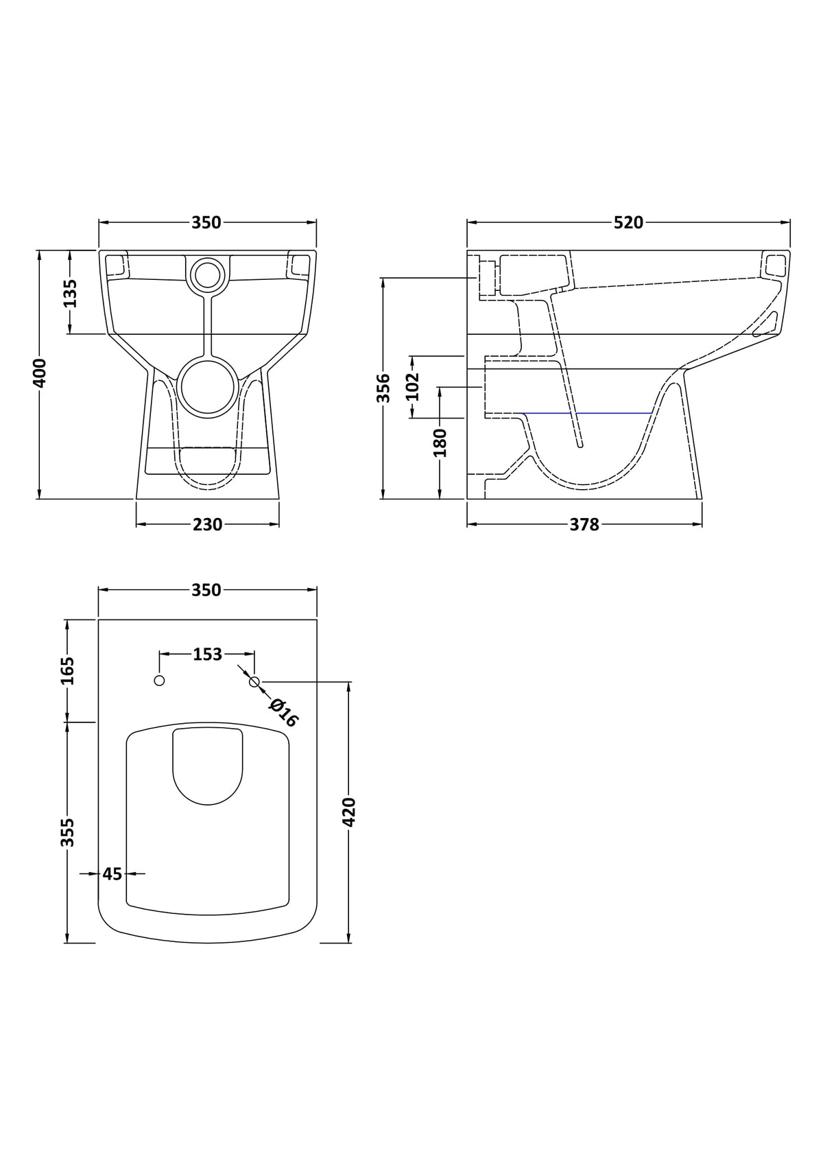 Nuie Bliss Square Back to Wall Toilet Pan – White, photo 3