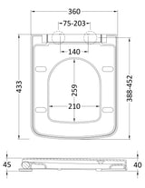 Nuie Square Soft Close Toilet Seat With Top Fix Hinge – Gloss White, photo 2