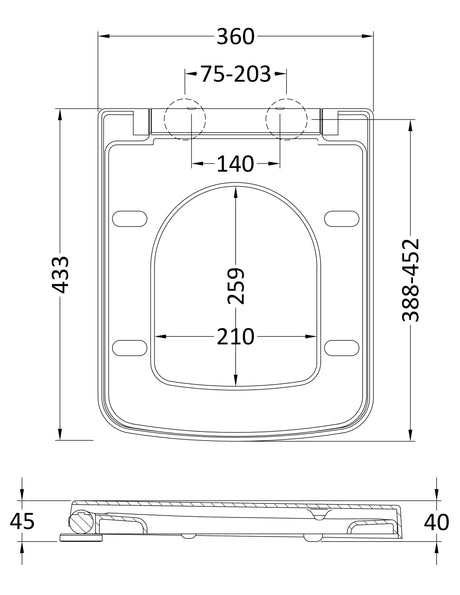 Nuie Square Soft Close Toilet Seat With Top Fix Hinge – Gloss White, photo 2
