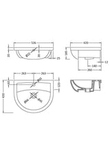 500mm Hudson Reed Harmony 1 Tap Hole Ceramic Semi-Recessed Basin – White, photo 2