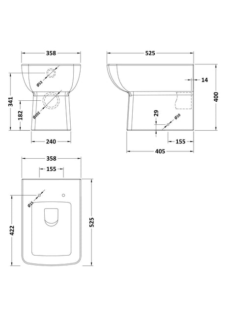 Nuie Cleo Square Rimless Back to Wall Toilet Pan – White, photo 2