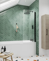 Nuie P Shape Hinged Bath Screen – Matt Black
