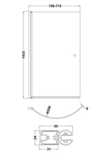 Nuie 700mm Curved Bath Screen With Knob – Chrome, photo 3