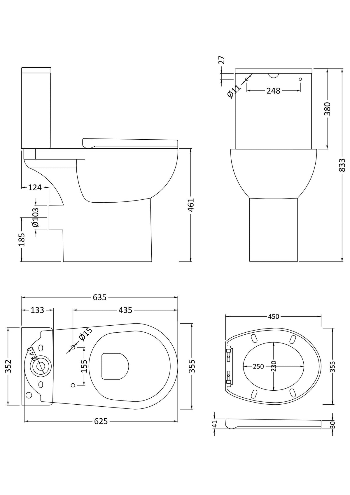 Nuie Fay Rimless Comfort Height Close Coupled Toilet With Soft Close Seat – White, photo 2