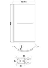 Nuie Curved Bath Screen With Rail – 700mm & 860mm, photo 3
