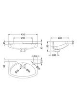 Nuie Melbourne 1 Tap Hole Wall Hung Ceramic Basin – 350mm & 450mm, photo 4
