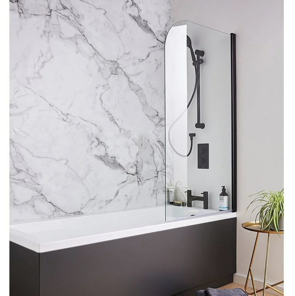 Kartell K-VIT Nero 1400x780mm Straight Bath Screen with Radius Edge - Matt Black (NER-SS)