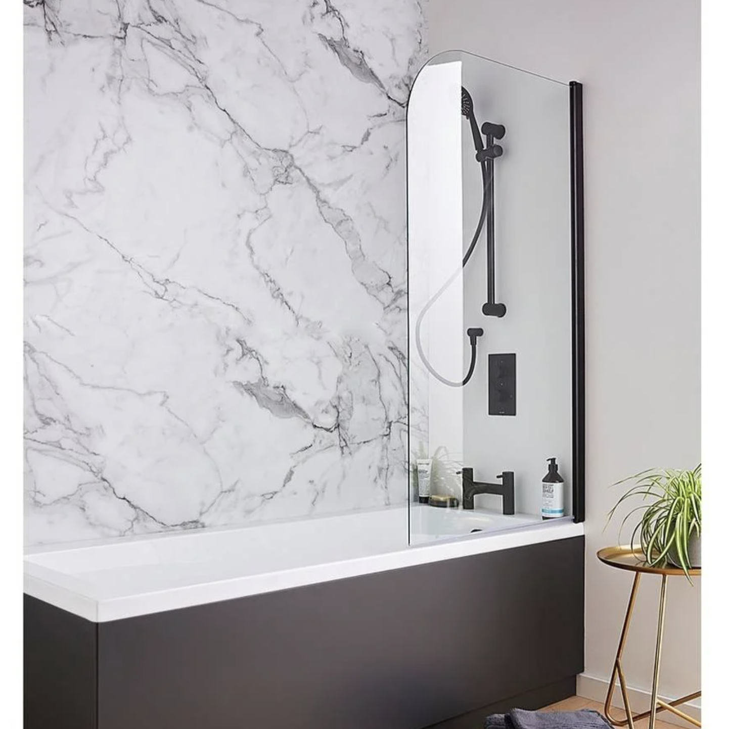 Kartell K-VIT Nero 1400x780mm Straight Bath Screen with Radius Edge - Matt Black (NER-SS)