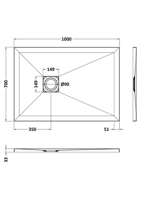 Nuie Slimline Rectangular Shower Tray – 1000 x 700mm, 1000 x 800mm, 1200 x 700mm & 1700 x 700mm, photo 4