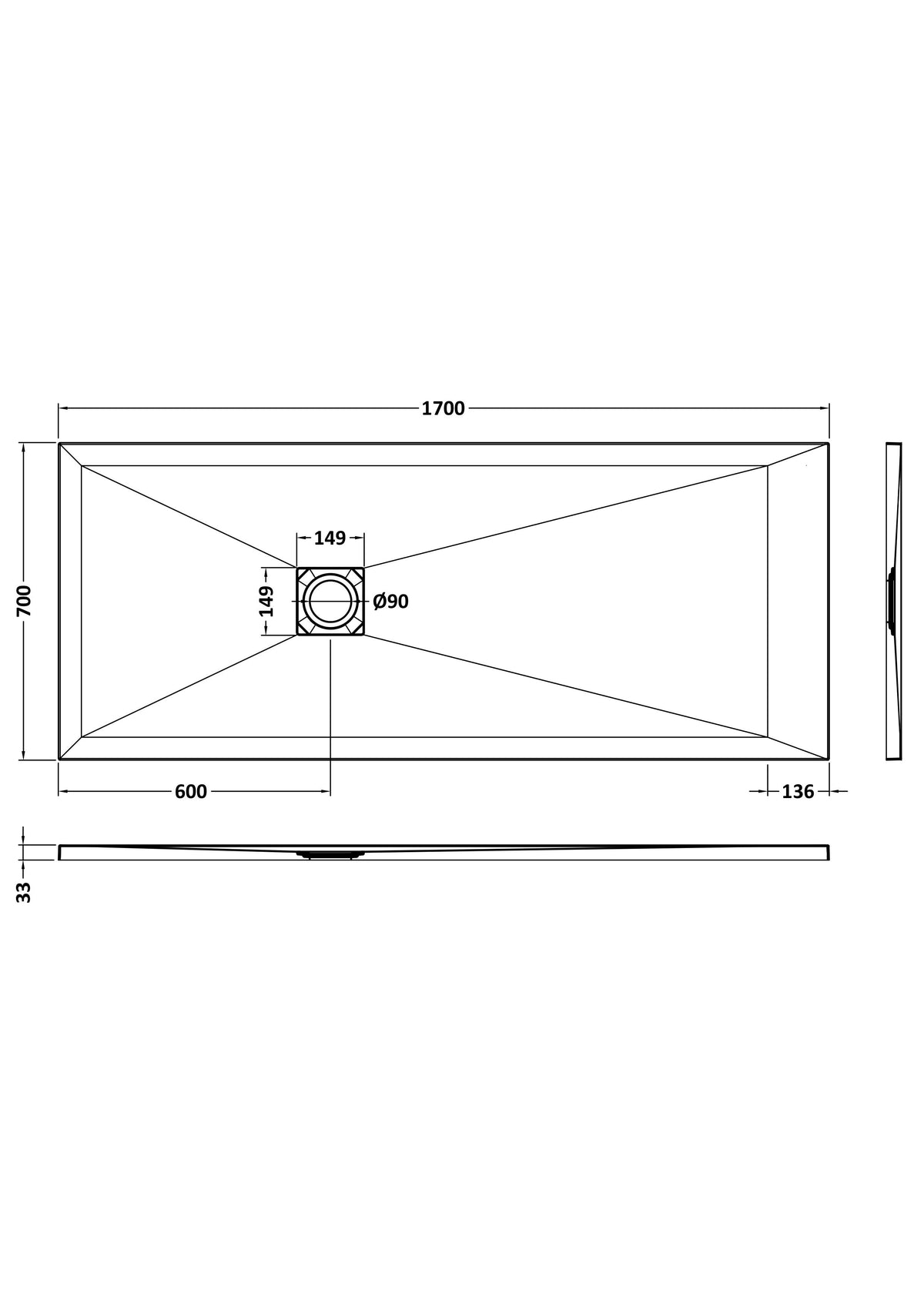 Nuie Slimline Rectangular Shower Tray – 1000 x 700mm, 1000 x 800mm, 1200 x 700mm & 1700 x 700mm, photo 7