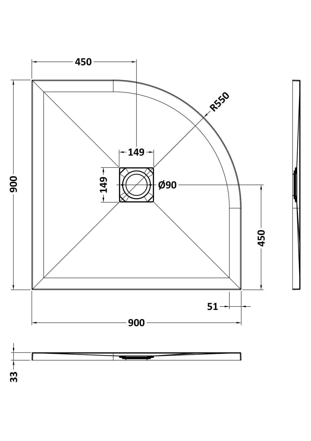 Nuie Slimline Quadrant Shower Tray – 800mm & 900mm, photo 6