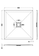 Nuie 900 x 900mm Square Slimline Shower Tray – Grey Slate, photo 2