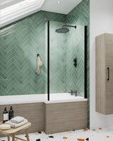 Nuie L Shape Bath Screen With Fixed Return – Matt Black