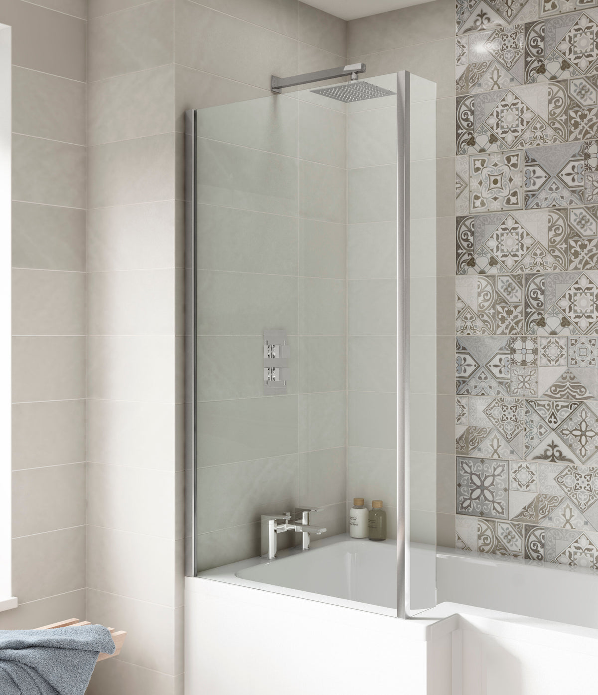 Nuie 800mm L-Shaped Bath Screen – Chrome, photo 4