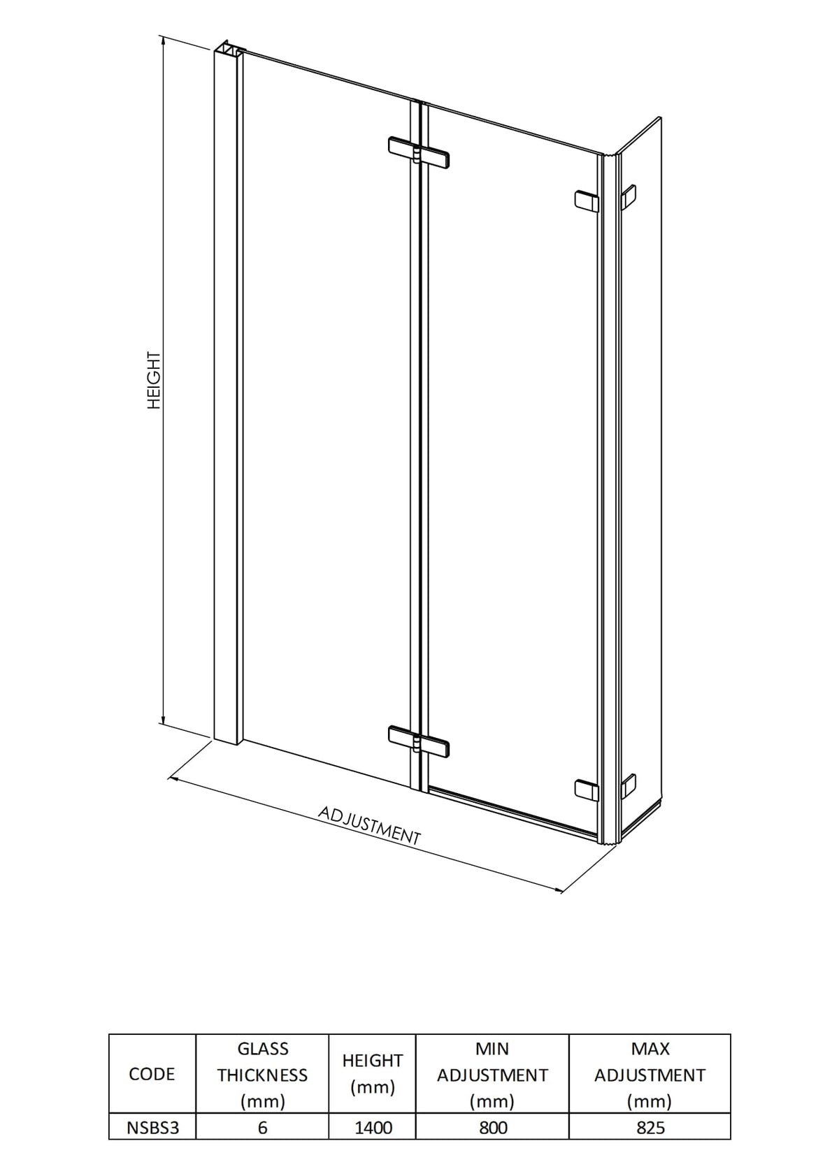 Nuie L-Shaped Hinged Bath Screen – 760mm & 800mm, photo 4