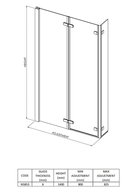 Nuie L-Shaped Hinged Bath Screen – 760mm & 800mm, photo 4