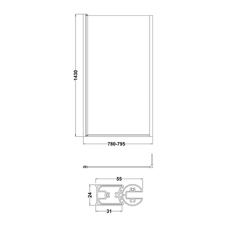 Nuie 800mm Bath Screen – 1430mm High – Brushed Brass, photo 3