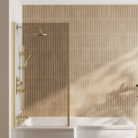 Nuie 800mm Bath Screen – 1430mm High – Brushed Brass