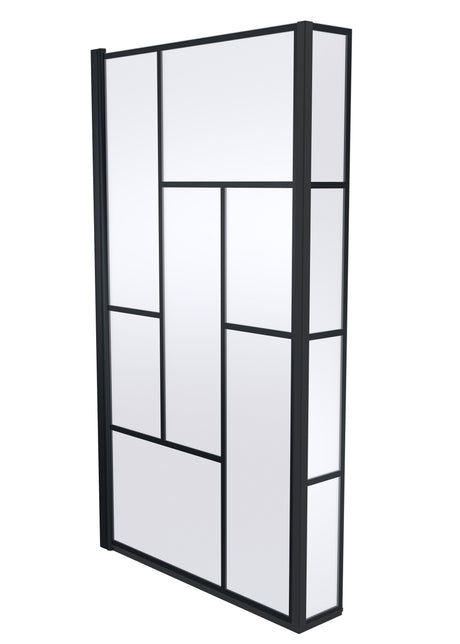 Nuie 800mm L Shape Abstract Matrix Hinged Bath Screen With Fixed Return – Matt Black, photo 2