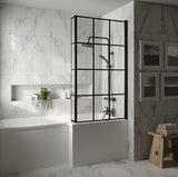 Nuie 800mm L Shape Matrix Hinged Bath Screen With Fixed Return – Matt Black
