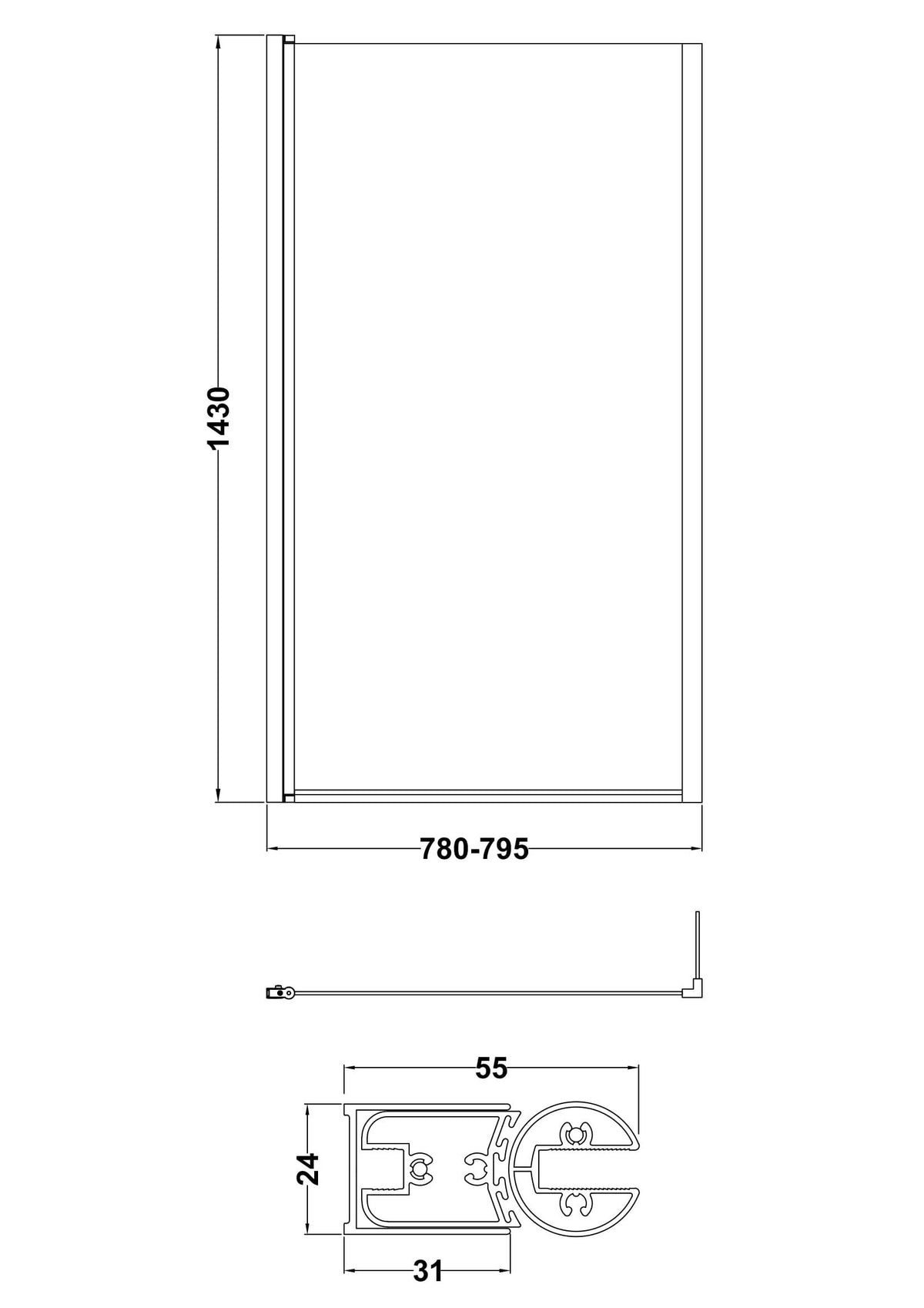 Nuie 800mm L Shape Hinged Bath Screen – Matt Black, photo 3
