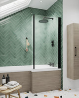 Nuie 800mm L Shape Hinged Bath Screen – Matt Black