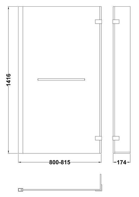 Nuie 800mm L-Shaped Hinged Bath Screen With Rail – Chrome, photo 3