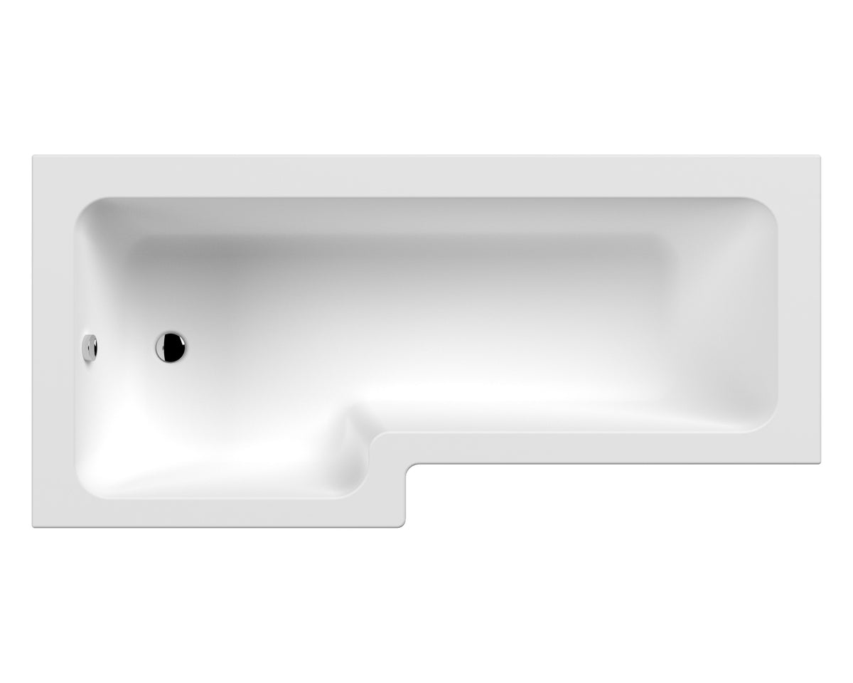 Nuie 1800mm L-Shaped Square Shower Bath – White