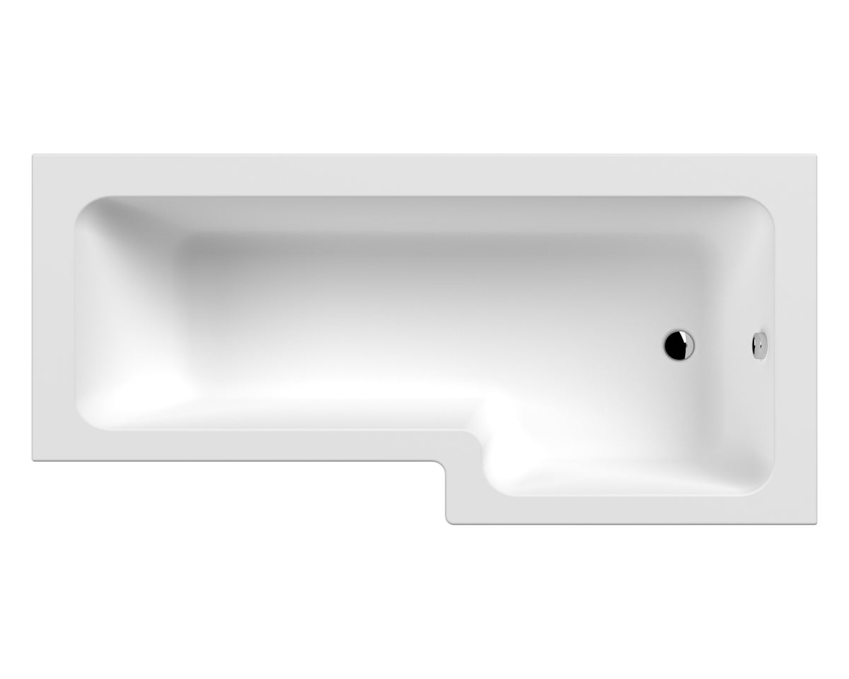 Nuie 1800mm L-Shaped Square Shower Bath – White, photo 2