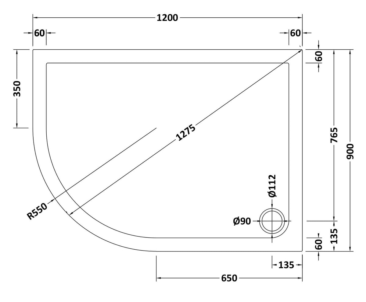 Nuie Slip Resistant Slimline Offset Quadrant Shower Tray – 900 x 760mm, 1000 x 800mm, 1200 x 800mm & 1200 x 900mm, photo 6