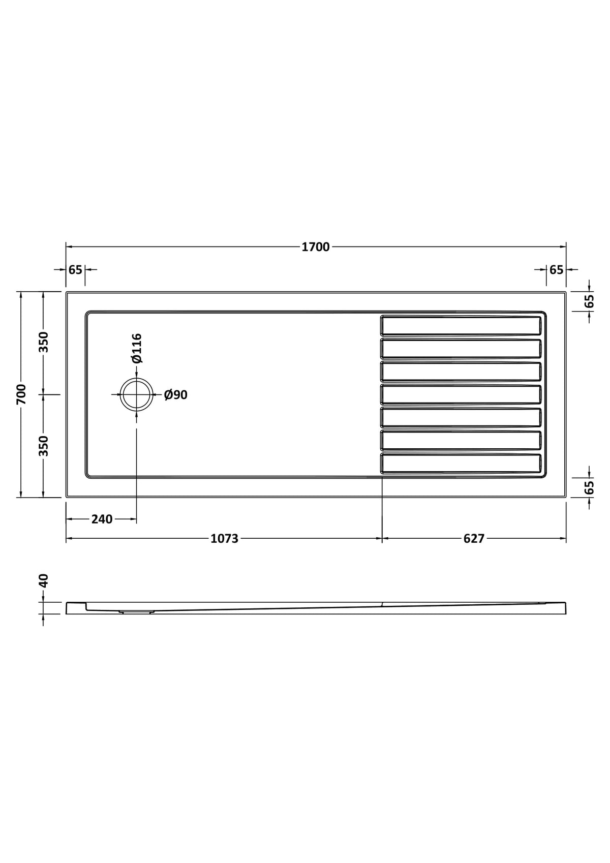 Nuie Slip Resistant Rectangular Shower Tray – 1400 x 800mm, 1400 x 900mm, 1600 x 800mm, 1700 x 700mm & 1700 x 800mm, photo 5