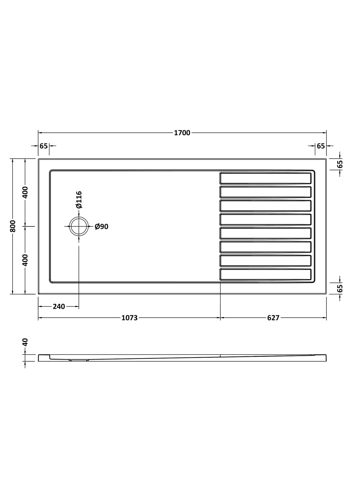 Nuie Slip Resistant Rectangular Shower Tray – 1400 x 800mm, 1400 x 900mm, 1600 x 800mm, 1700 x 700mm & 1700 x 800mm, photo 6