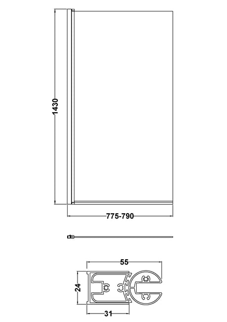 Nuie Square Hinged Bath Screen – Brushed Bronze, photo 2