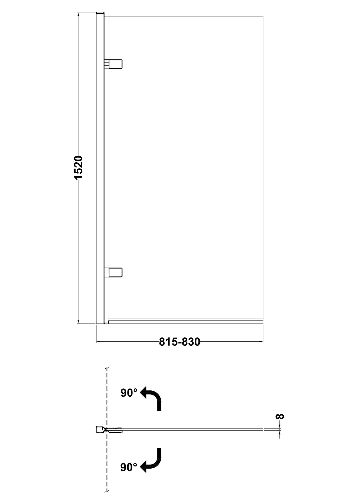 Nuie Pacific 830mm Hinged Bath Screen – Brushed Brass, photo 3
