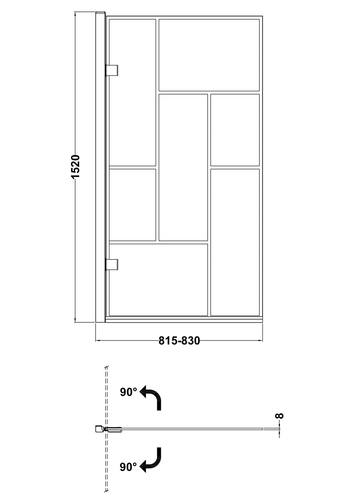 Nuie 830mm Bath Screen – 1520mm High – Matt Black, photo 3