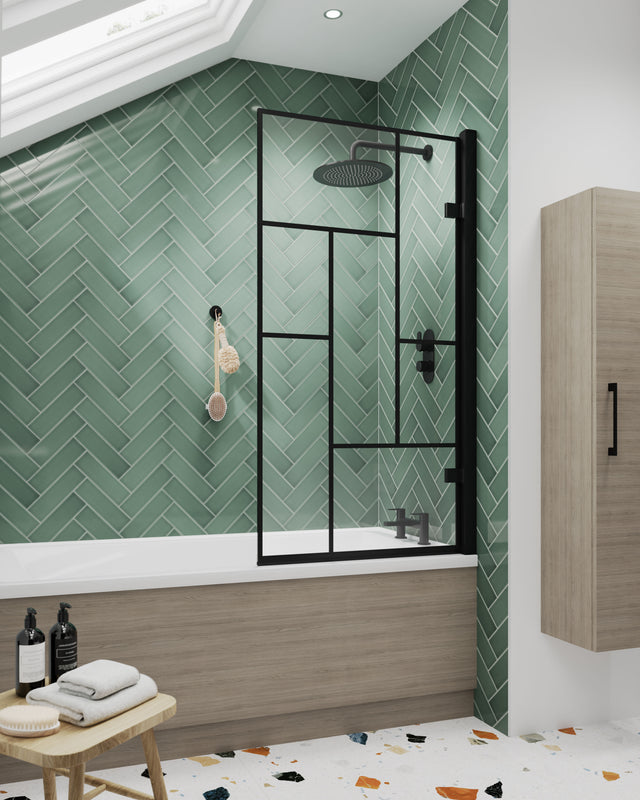 Nuie 830mm Bath Screen – 1520mm High – Matt Black