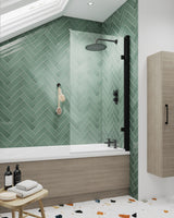 Nuie 830mm Square Block Hinged Bath Screen – Matt Black