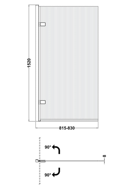 Nuie 830mm Fluted Hinged Bath Screen – Chrome, Brushed Brass or Matt Black, photo 5