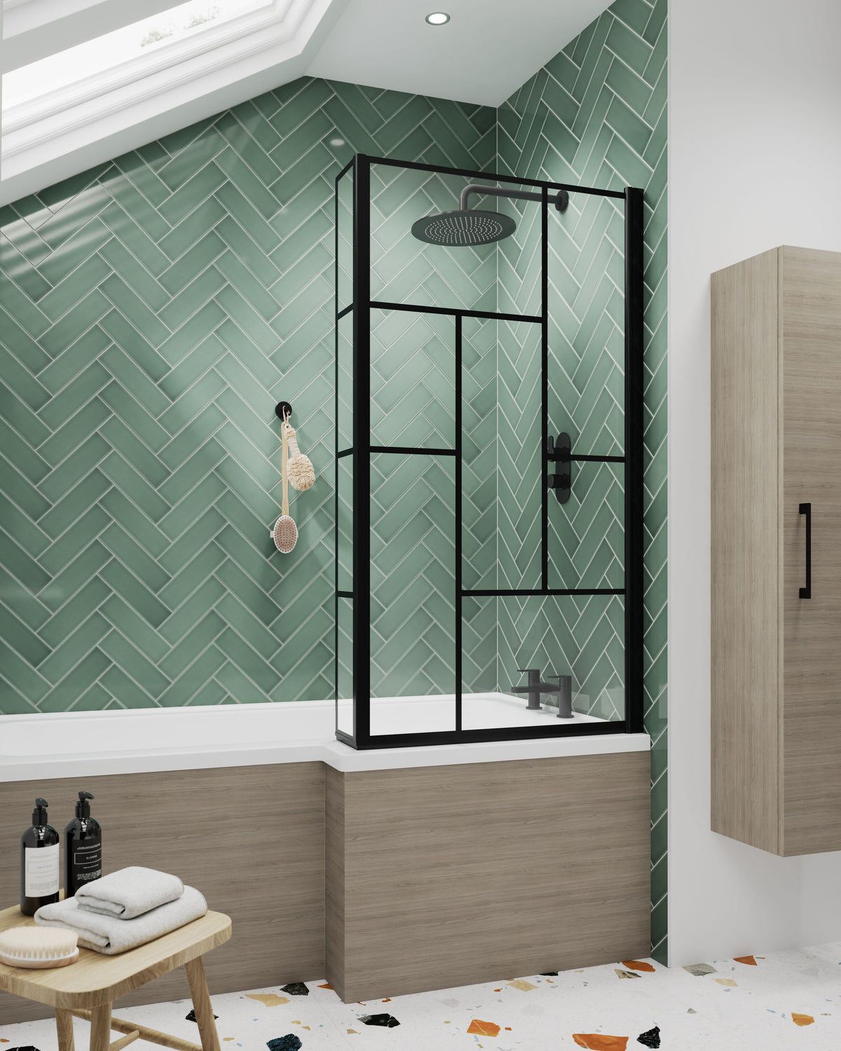 Nuie 800mm Bath Screen – 1430mm High – Matt Black