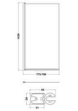 Nuie 800mm Bath Screen – 1430mm High – Matt Black, photo 3