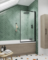 Nuie 800mm Bath Screen – 1430mm High – Matt Black