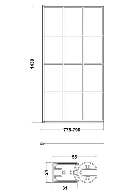 Nuie 800mm Square Bath Screen – Matt Black, photo 3