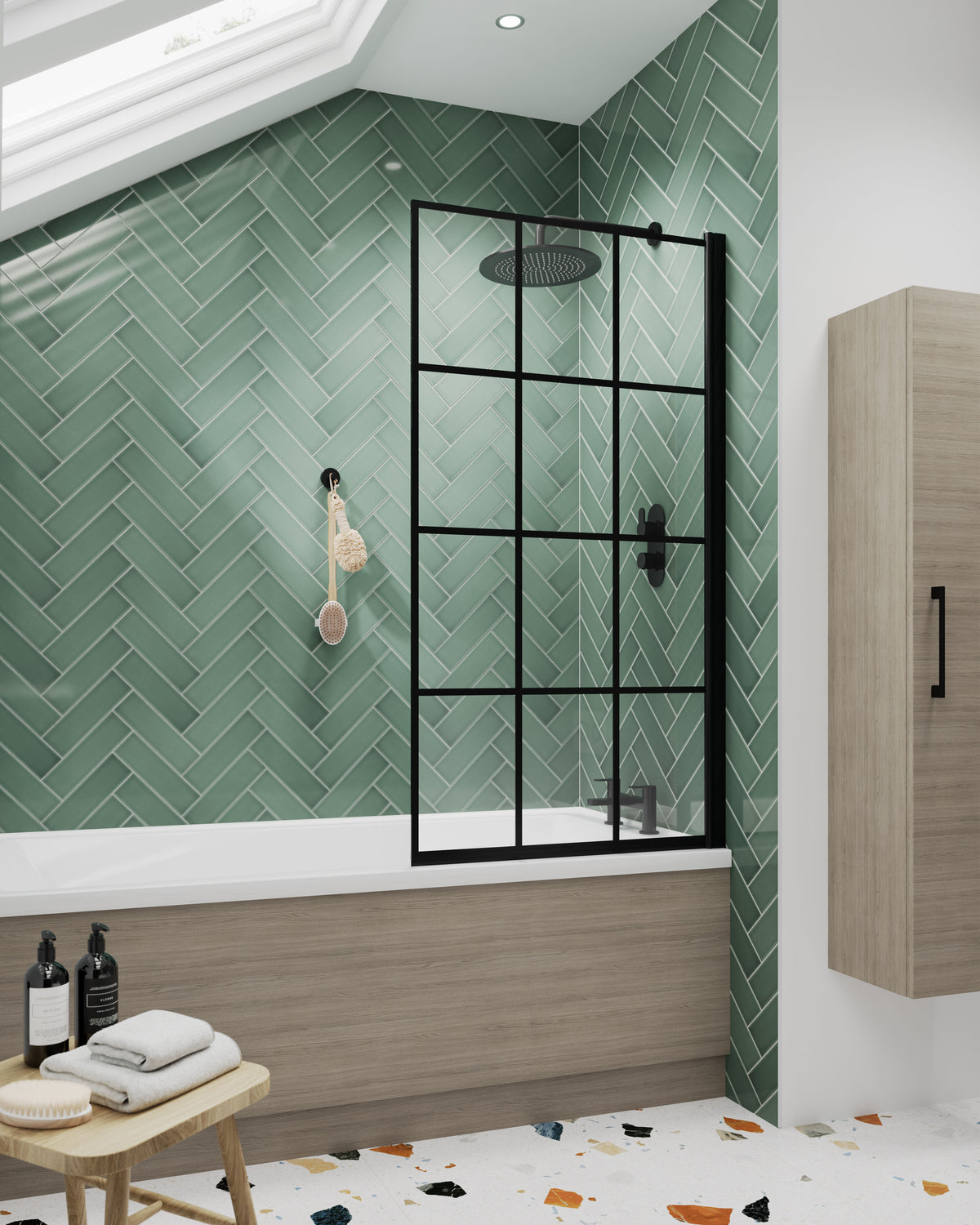 Nuie 800mm Square Bath Screen – Matt Black